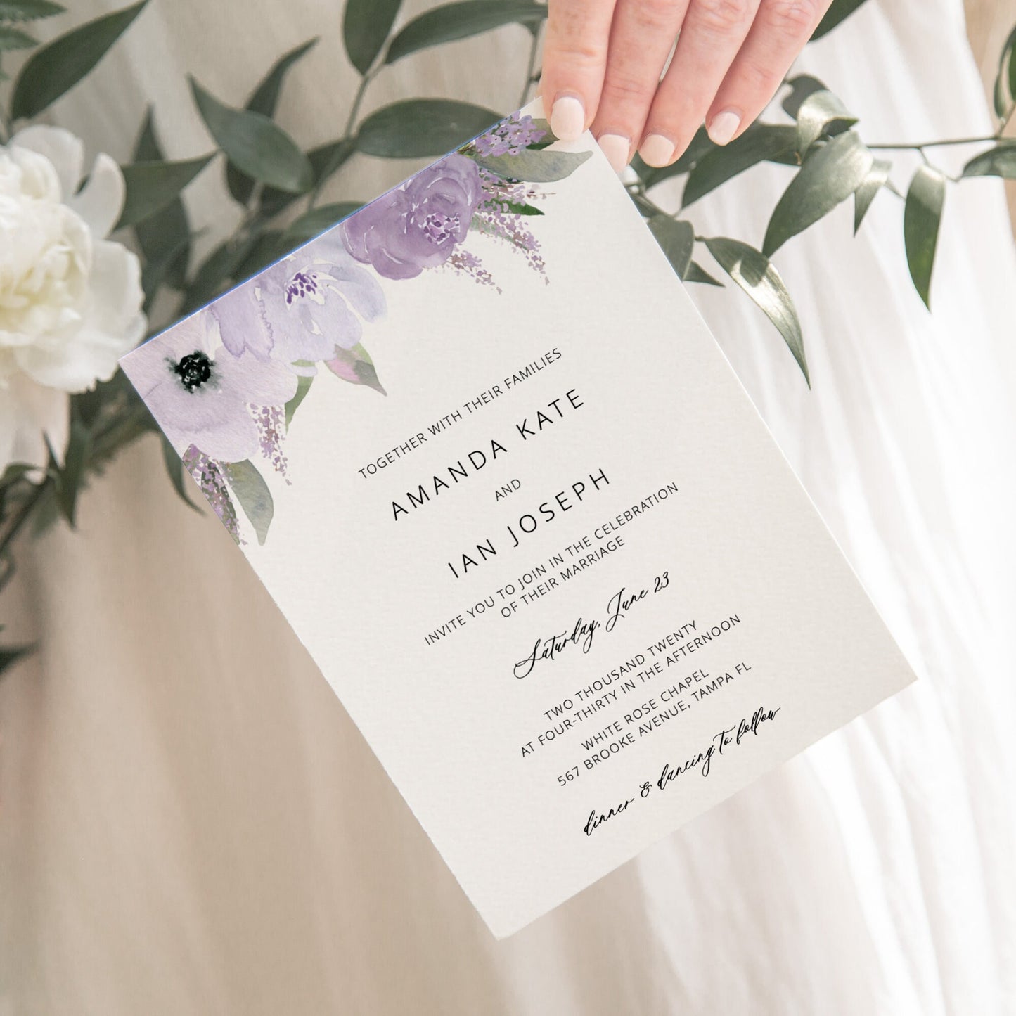 Editable Lavender Wedding Invitation Purple Wedding Invitation Floral Wedding Suite Template