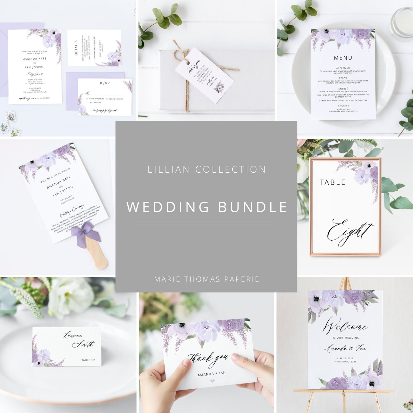 Editable Lavender Wedding Bundle Purple Wedding Invitation Kit Bundle Wedding Invitations Wedding Invitation Suite Template