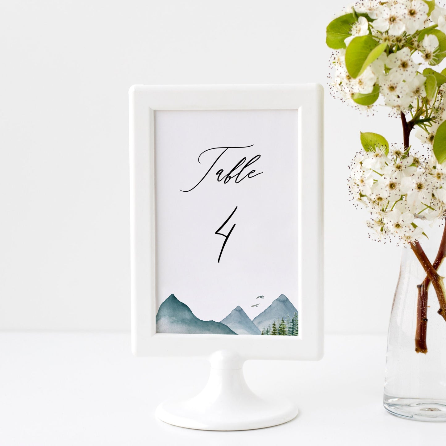 Editable Mountain Wedding Table Number Woodland Rustic Pine Table Number Card 5x7 and 4x6 Template