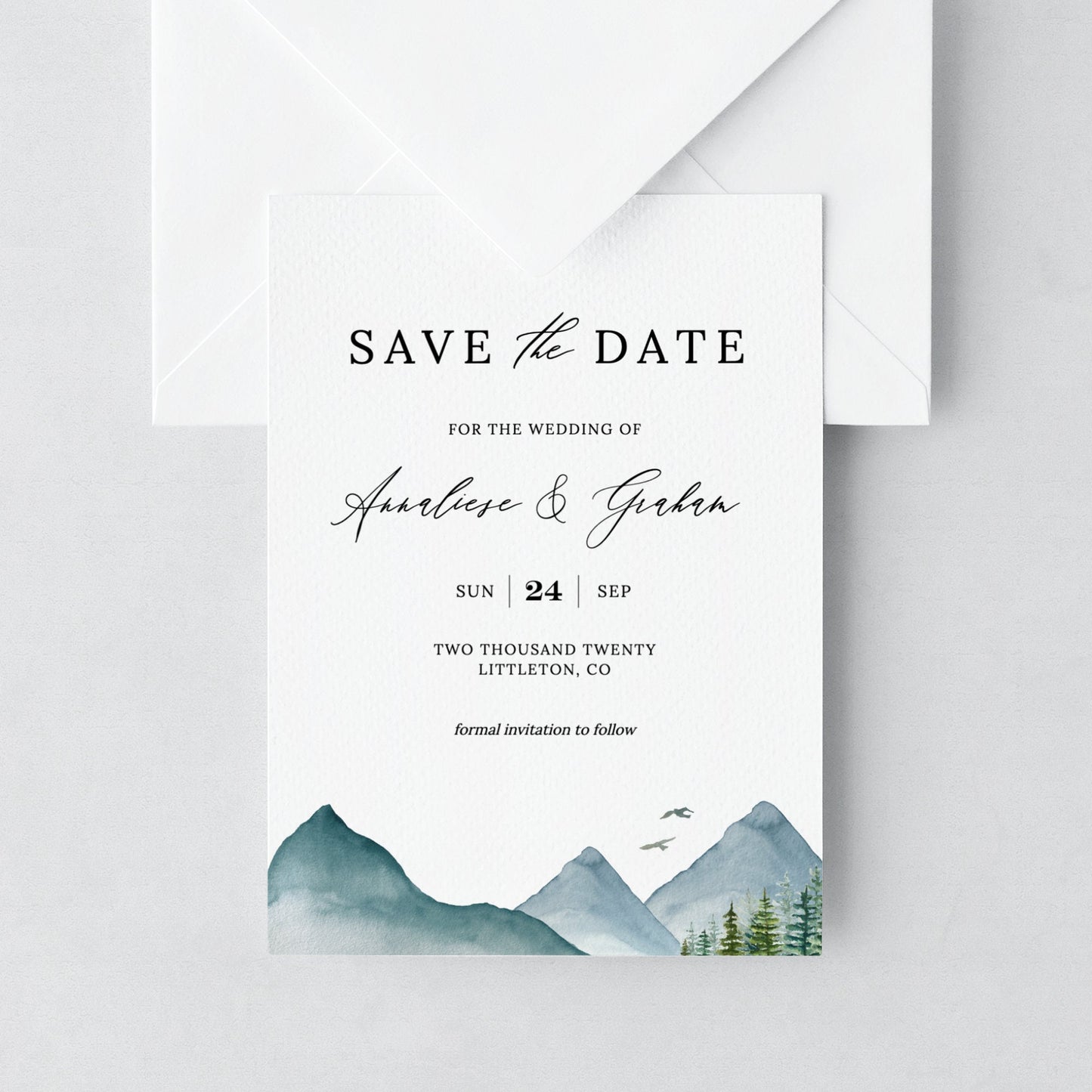 Editable Save the Date Mountain Save the Date Cards Rustic Pine Forest Wedding Announcement Text Template