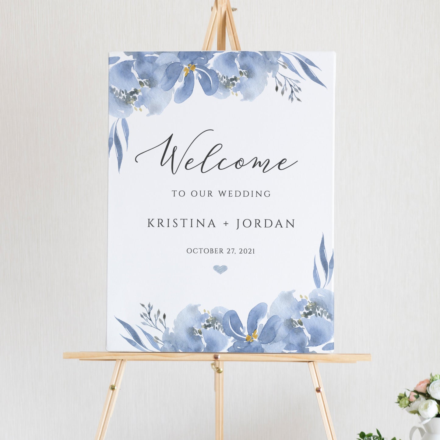 Editable Floral Wedding Welcome Sign Welcome to our Wedding Sign Soft Dusty Blue & Gray Poster Template