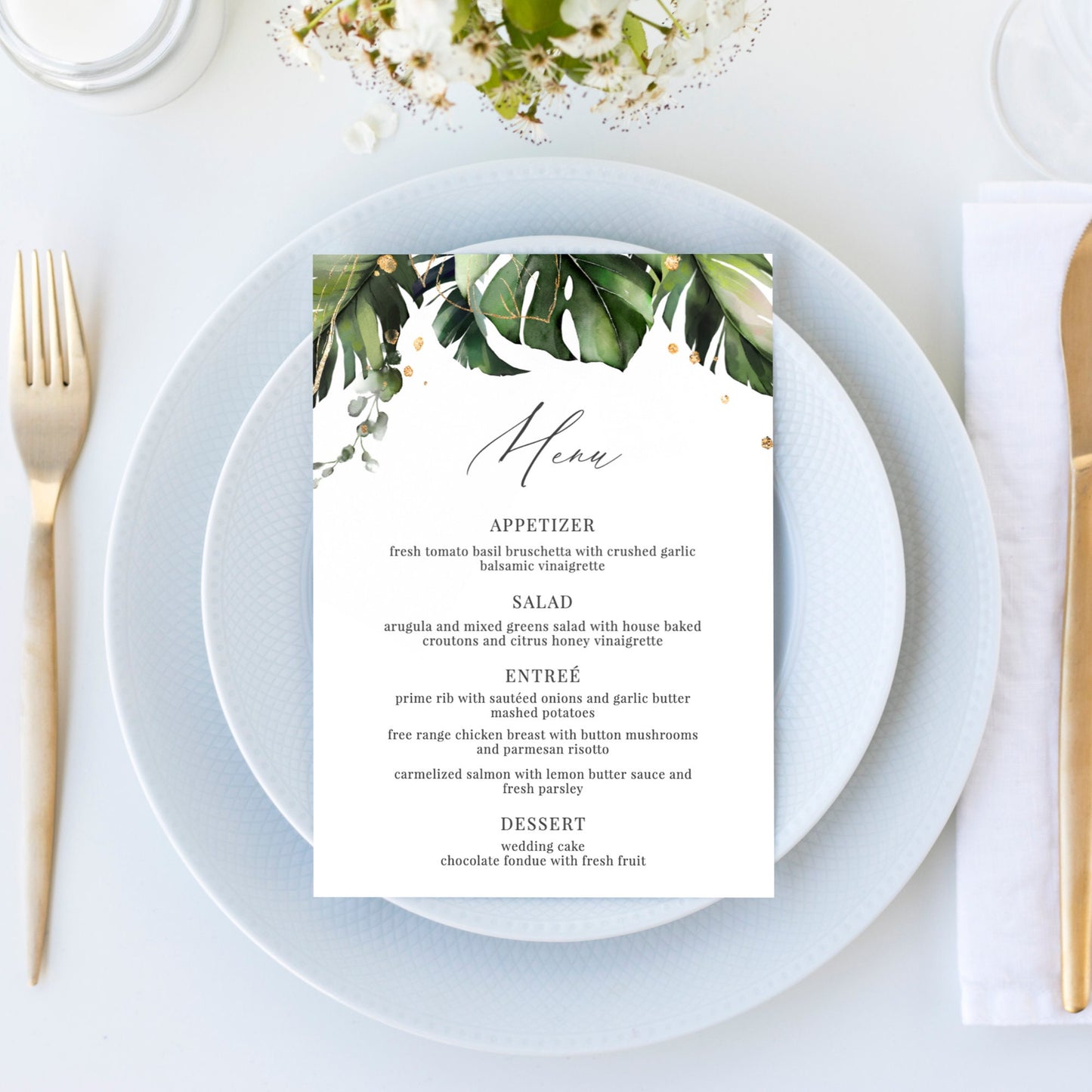 Editable  Tropical Wedding Menu Palm Leaves Wedding Menu Card Wedding Menu 5x7 and 4x9 Template