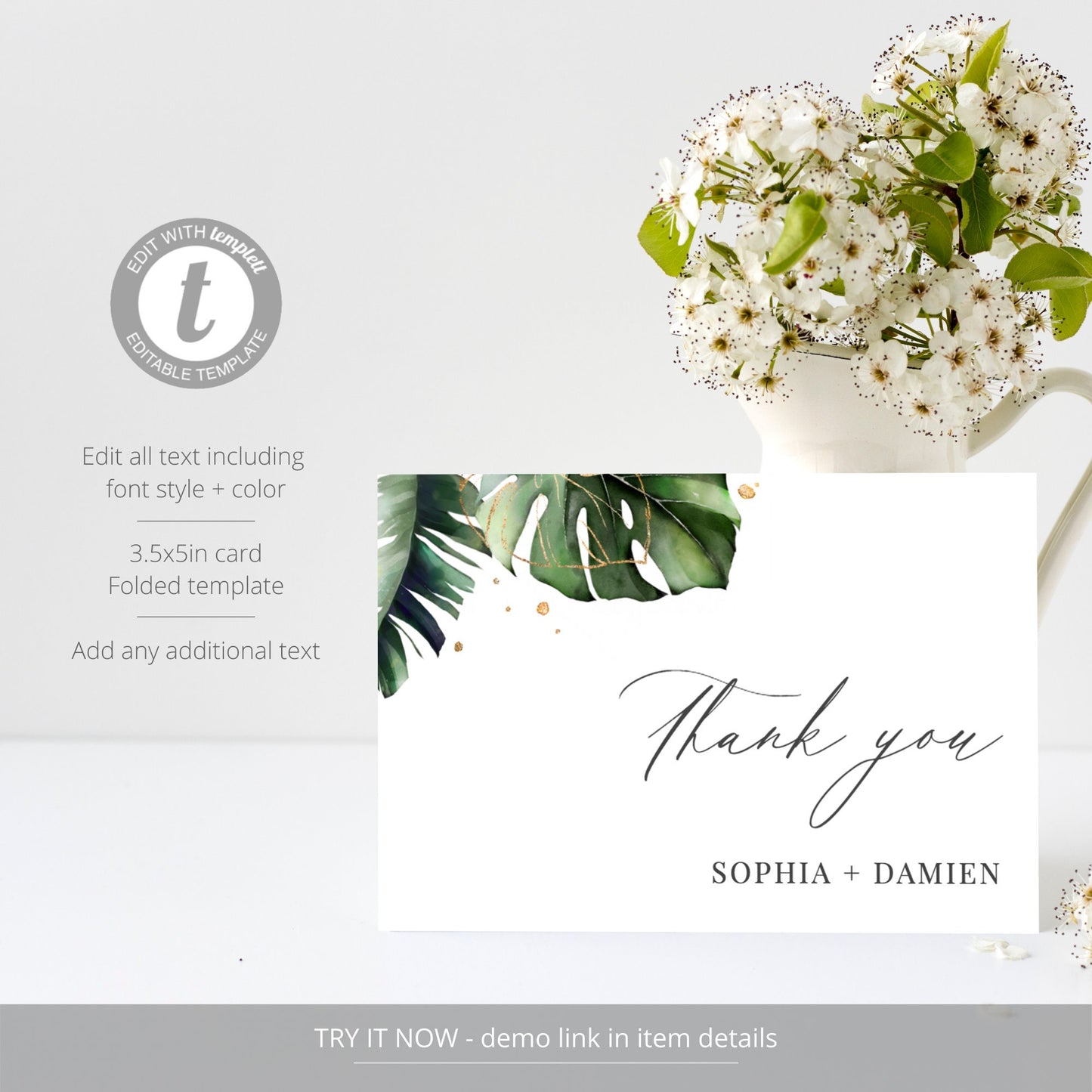 Editable  Tropical Wedding Thank You Cards Cards Personalized Thank You Cards Template