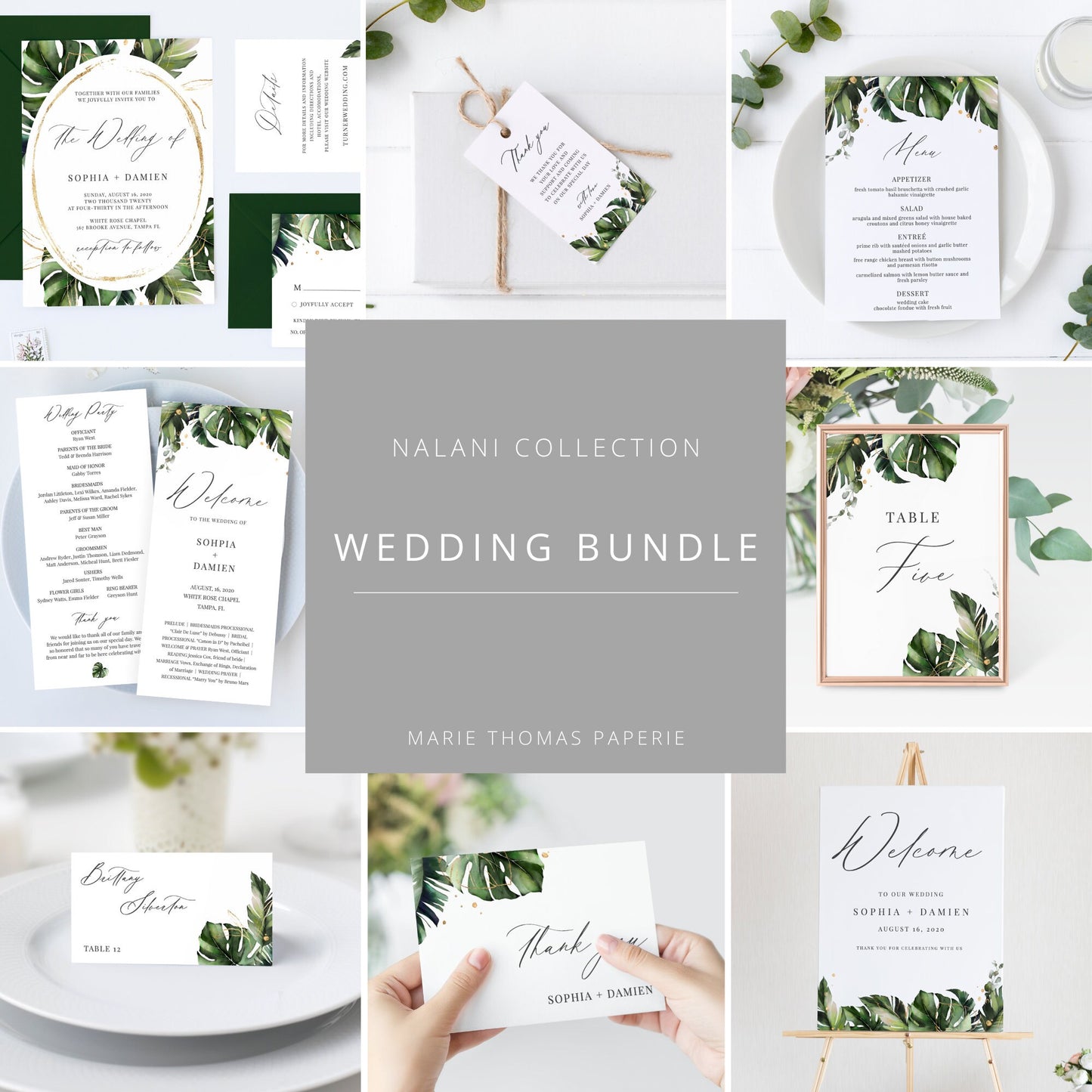 Editable  Tropical Wedding Bundle Wedding Invitation Kit Bundle Wedding Invitations Modern Wedding Invitation Template