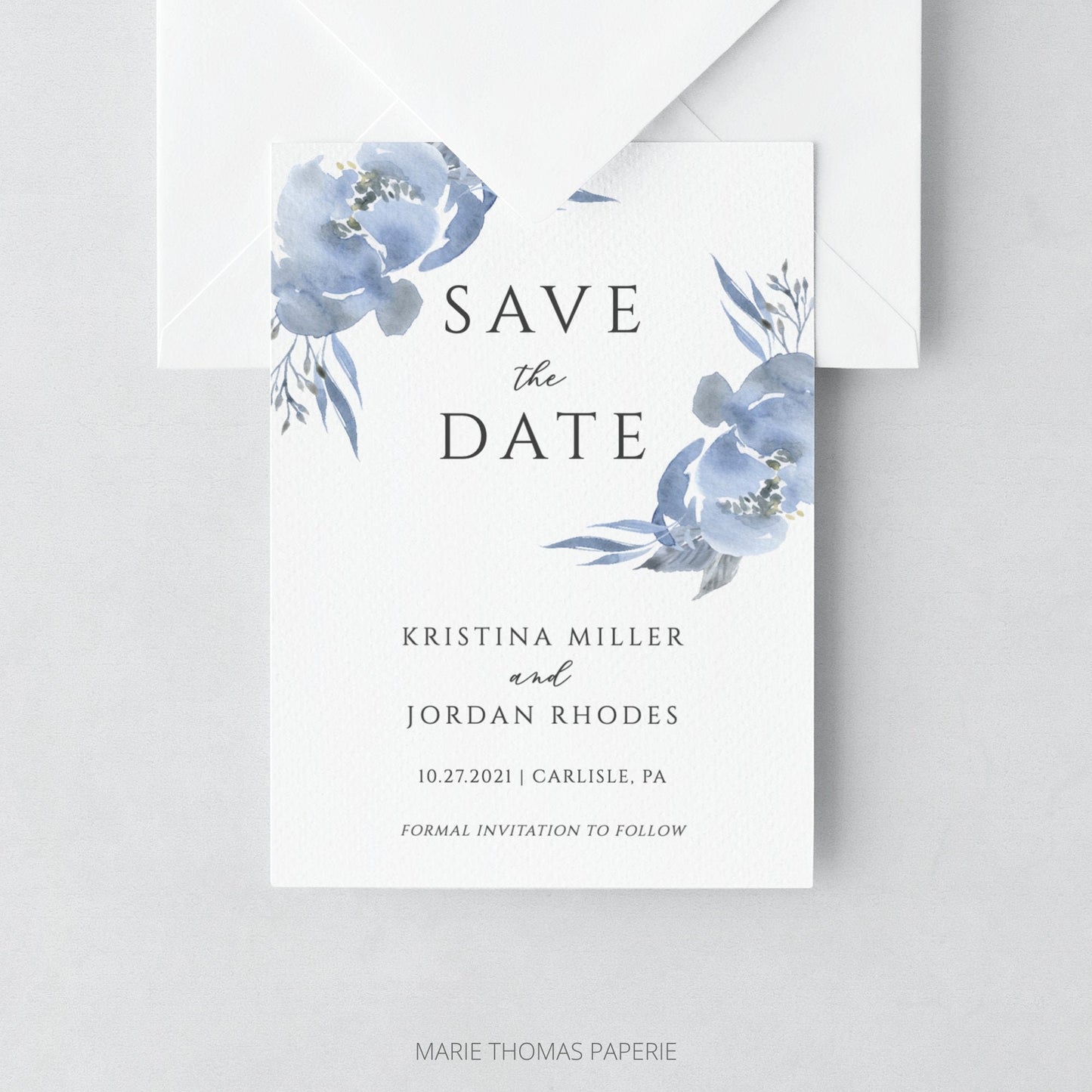 Editable Dusty Blue Save the Date Floral Save the Date Cards Wedding Announcement Template