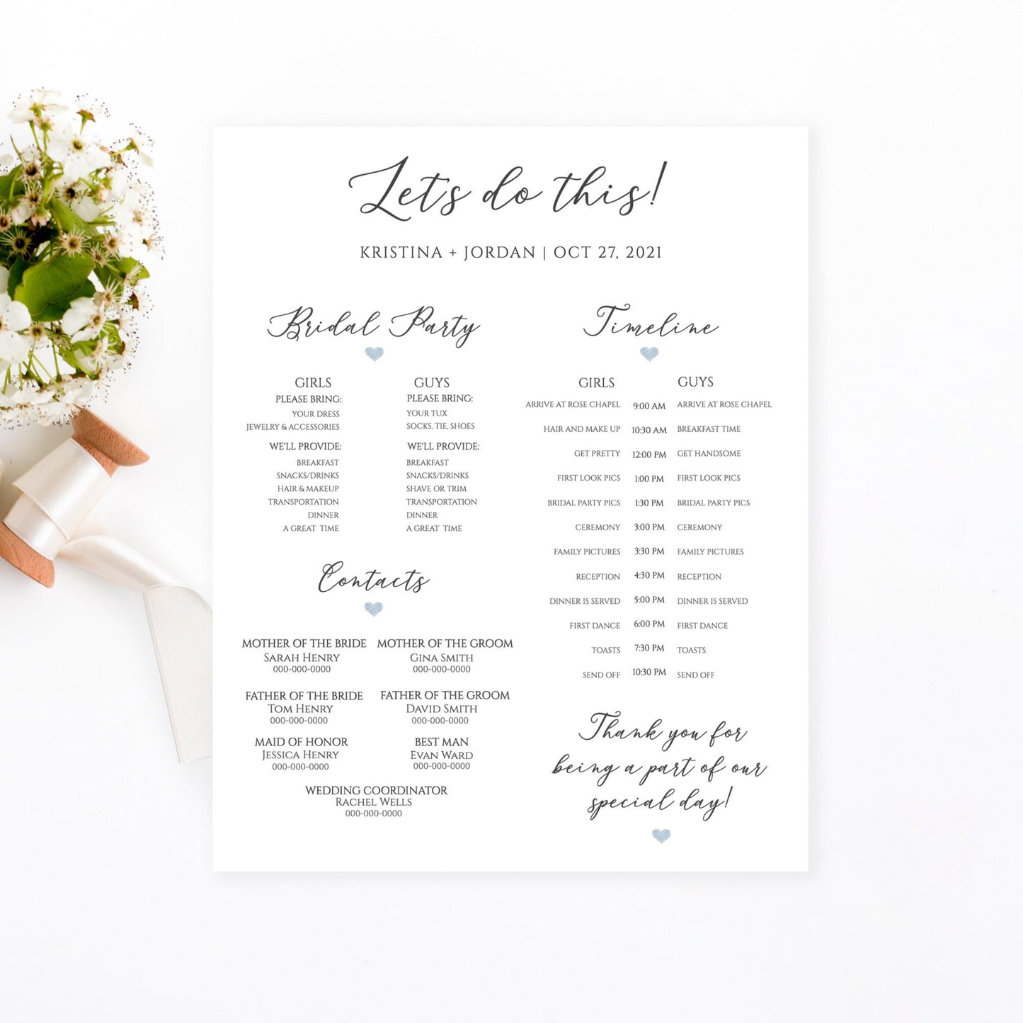 Editable Wedding Timeline Wedding Itinerary Wedding Day Timeline Dusty Blue Wedding Party Schedule Template