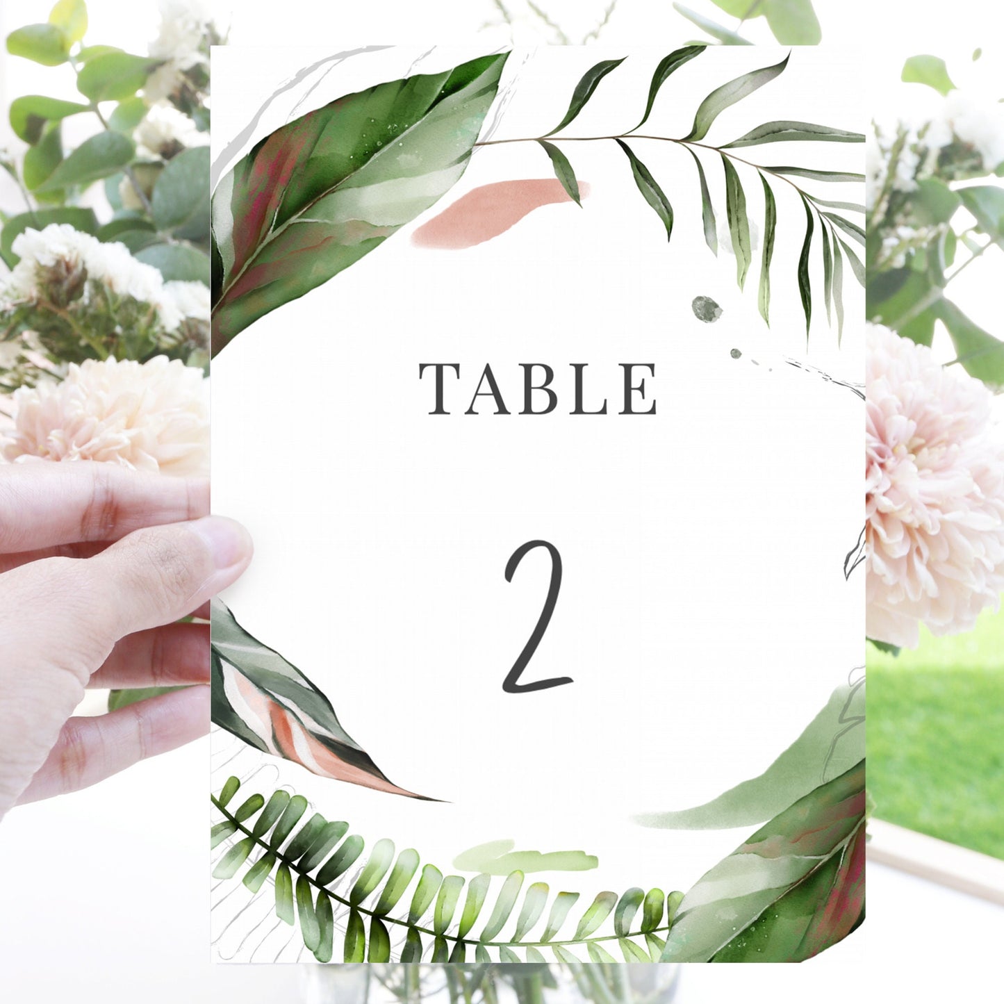 Editable   Wedding Table Number Tropical Palm Leaves Table Number Card 5x7 and 4x6 Template