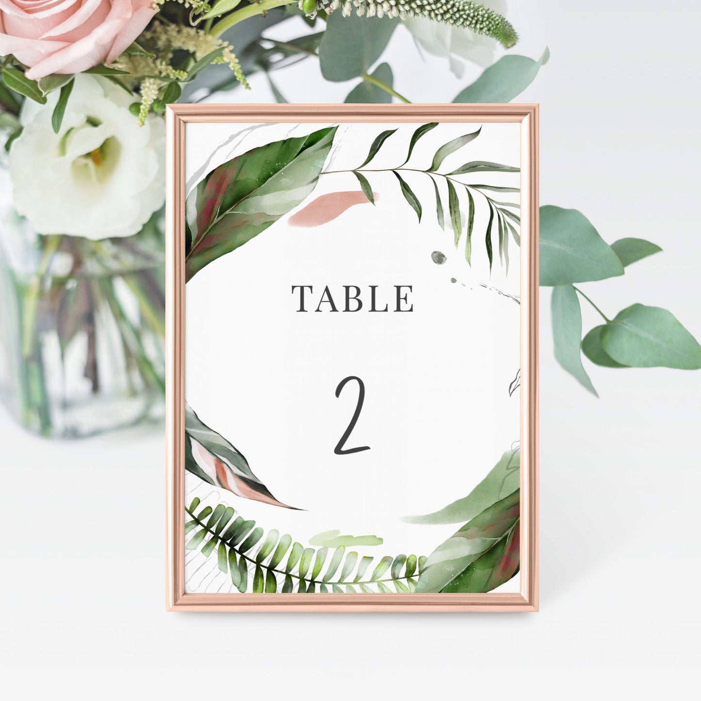 Editable   Wedding Table Number Tropical Palm Leaves Table Number Card 5x7 and 4x6 Template