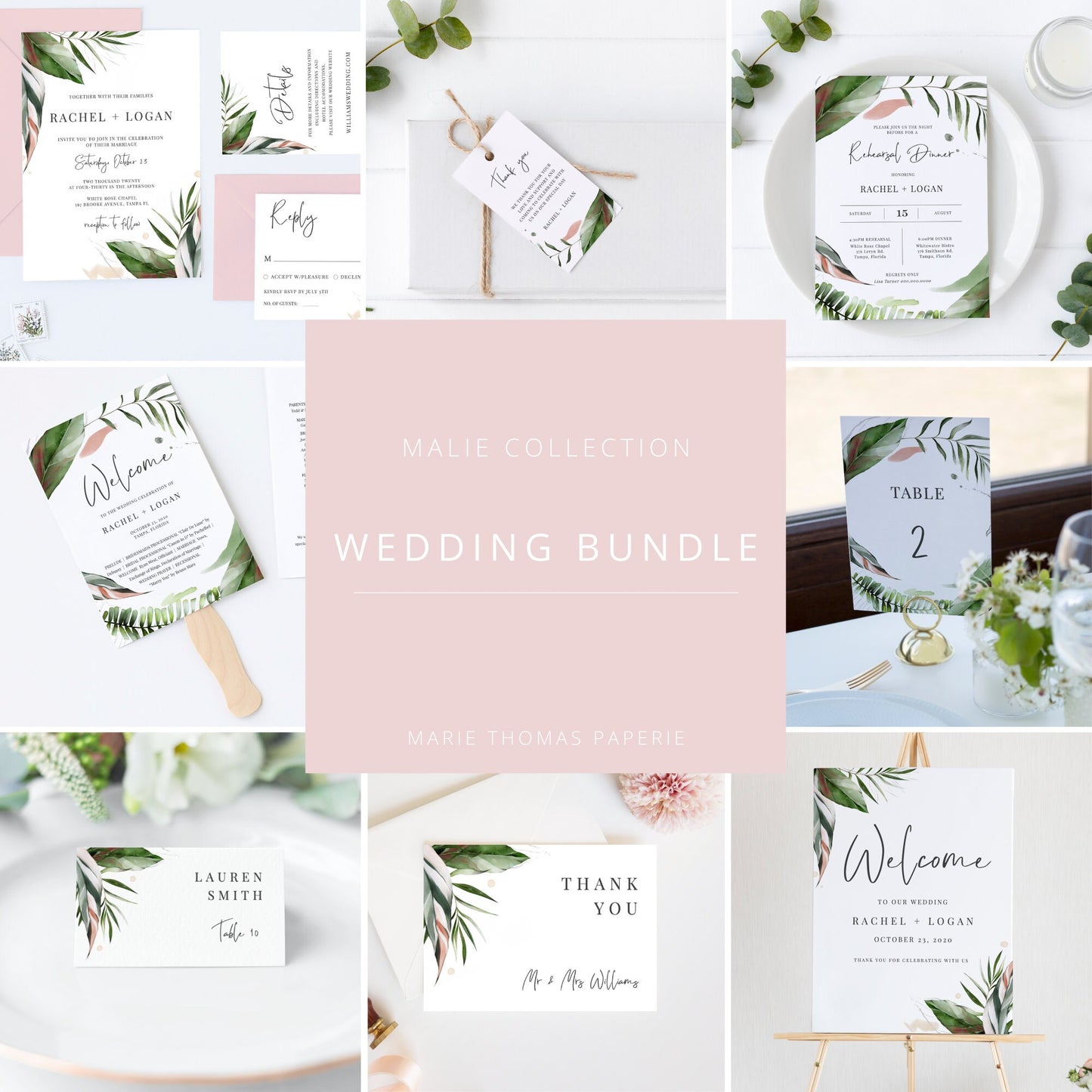 Editable   Tropical Wedding Bundle Wedding Invitation Kit Bundle Wedding Invitations Modern Wedding Invitation Template