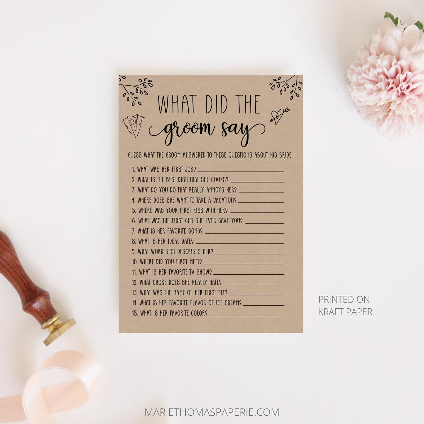 Editable What Did the Groom Say Bridal Shower Games Rustic Wedding Games + Virtual Template