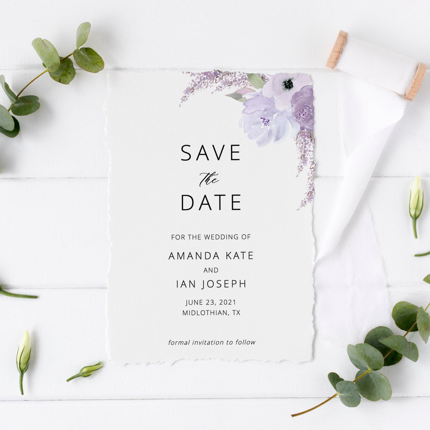 Editable Save the Date Lavender Floral Save the Date Cards Lilac Purple Wedding Announcement Template