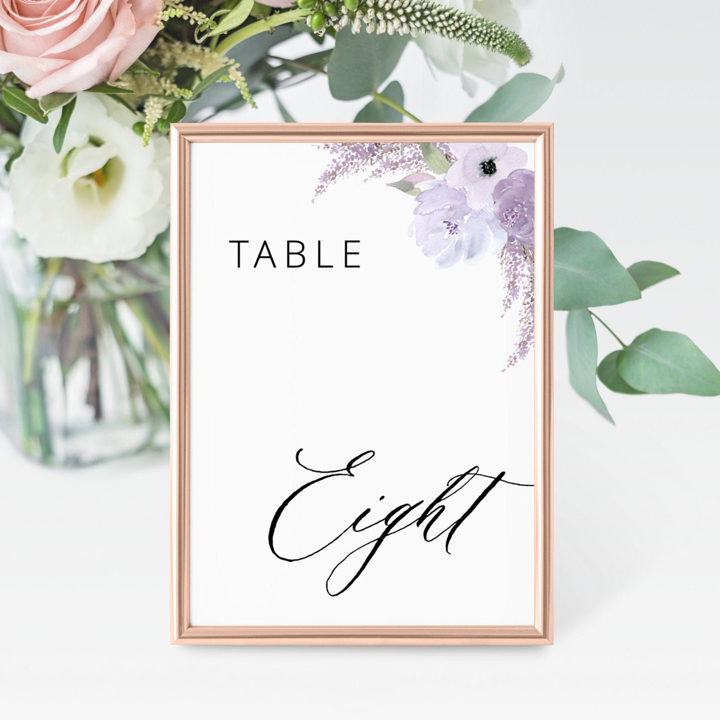 Editable Wedding Table Number Floral Lavender Table Number Card 5x7 and 4x6 Template