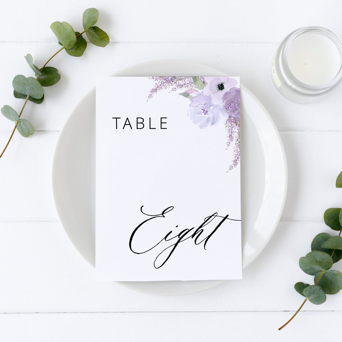 Editable Wedding Table Number Floral Lavender Table Number Card 5x7 and 4x6 Template