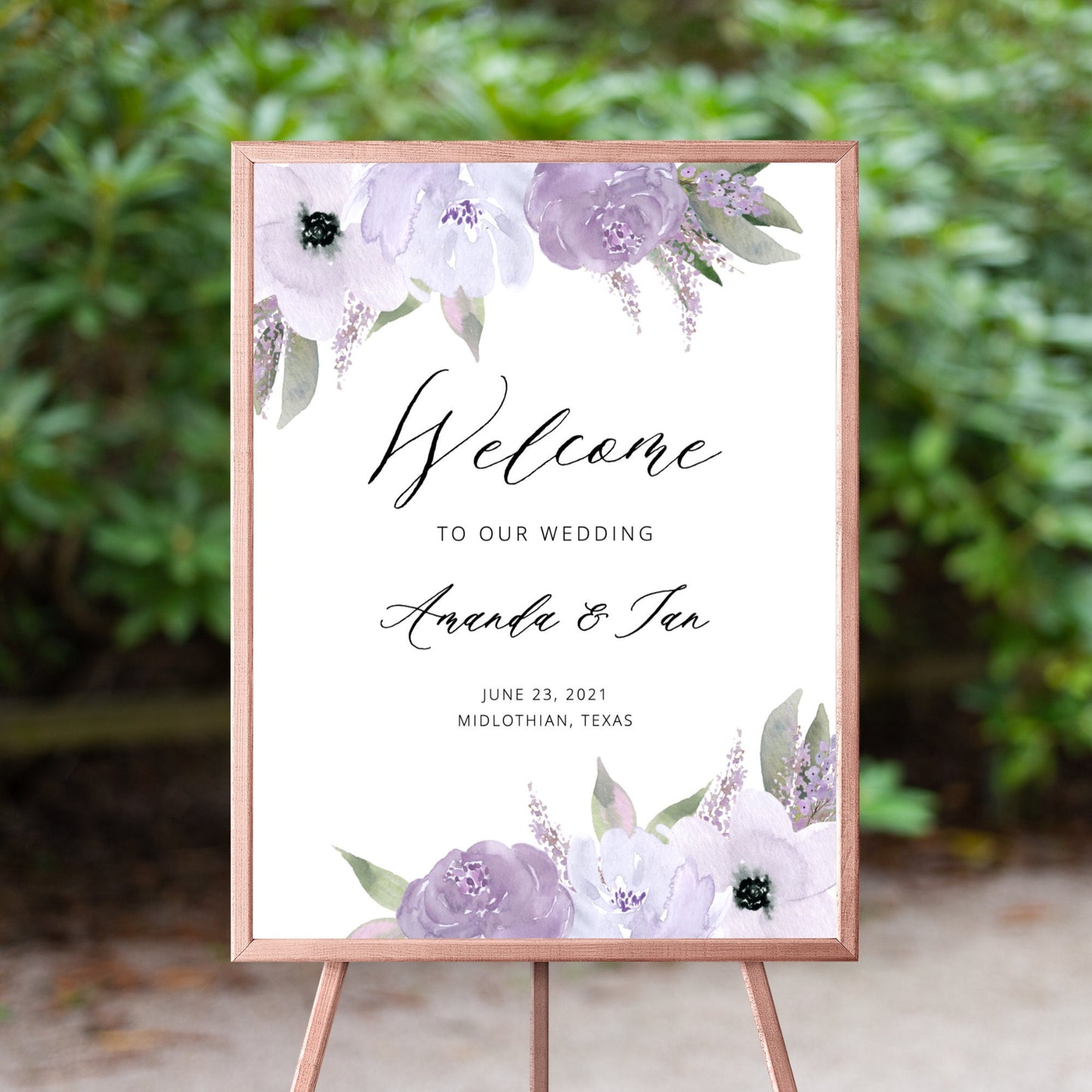 Editable Lavender Wedding Welcome Sign Welcome to our Wedding Sign Lilac Purple Floral Poster Template