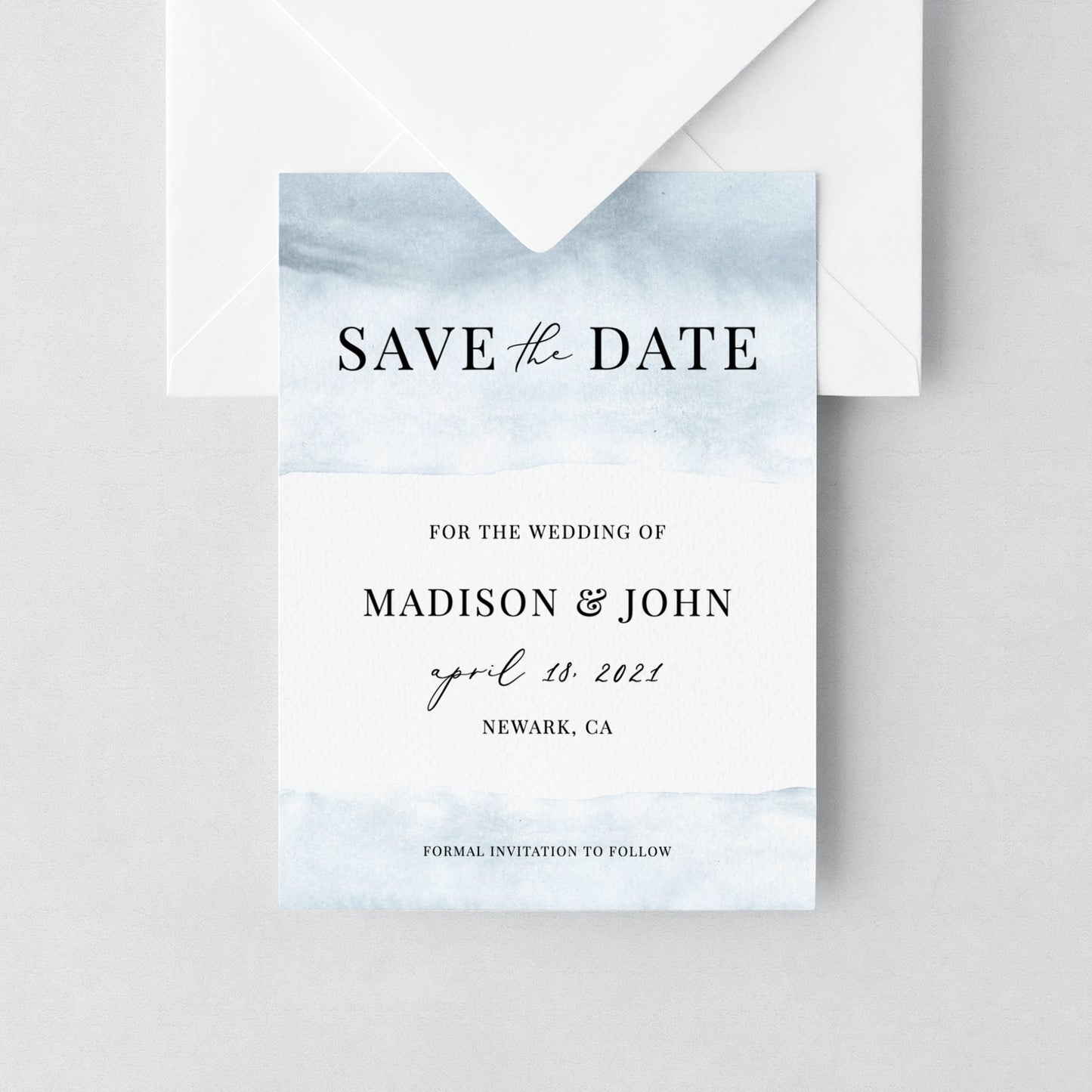 Editable Dusty Blue Watercolor Save the Date Save the Date Cards Wedding Announcement Template