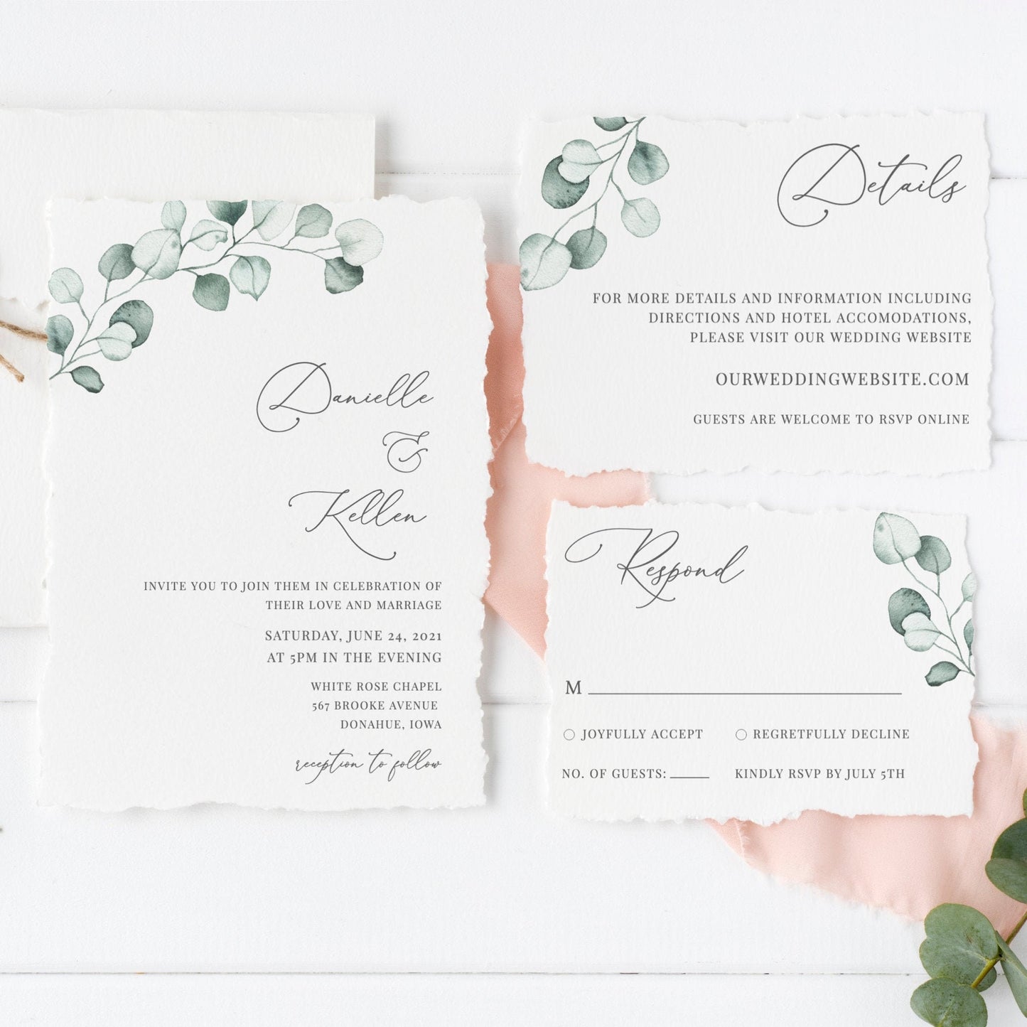 Editable Eucalyptus Wedding Invitation Greenery Wedding Invitation Set Wedding Suite Digital Template
