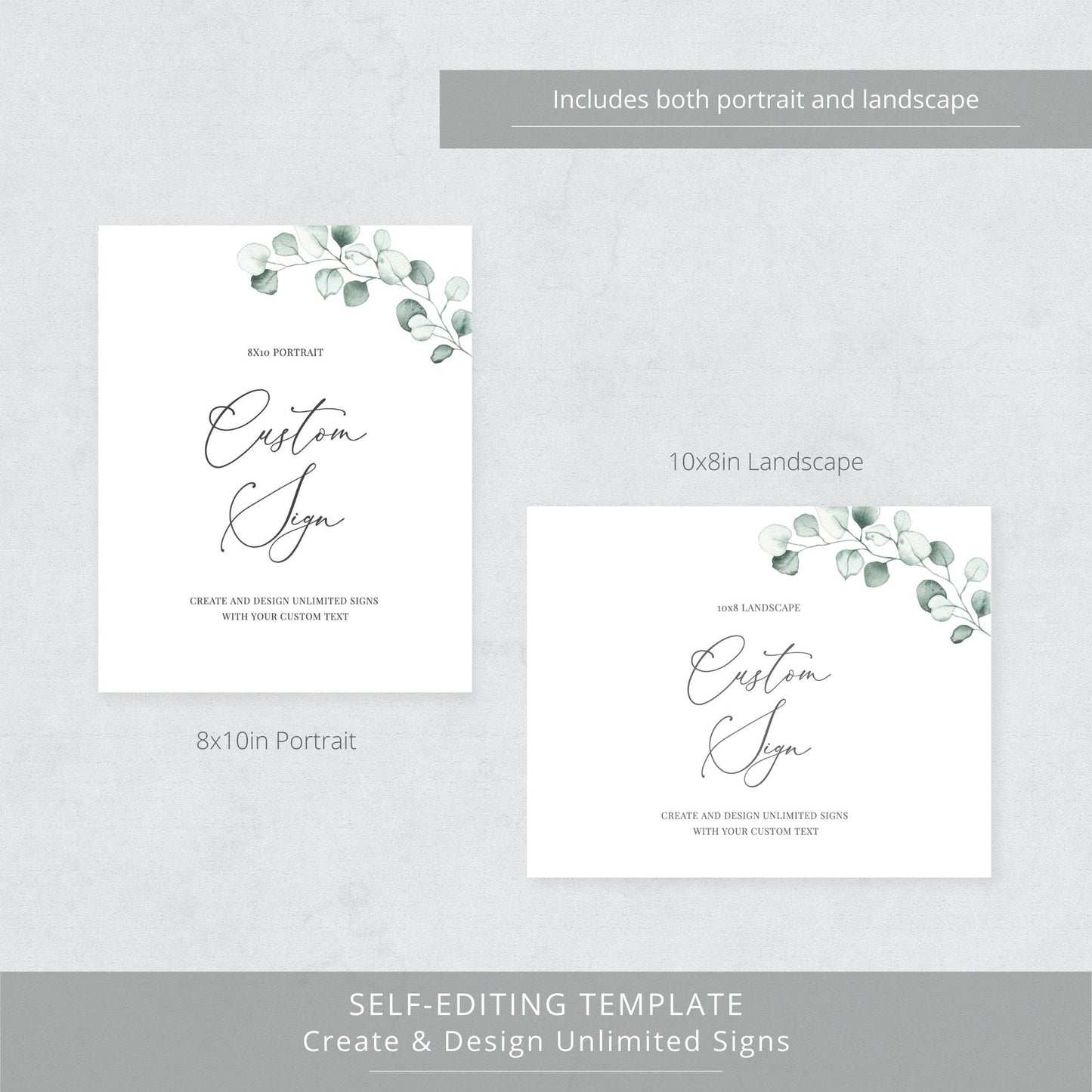 Editable Custom Eucalyptus Wedding Sign Greenery Wedding Sign Kit Create Unlimited Signs 8x10 and 10x8 Template
