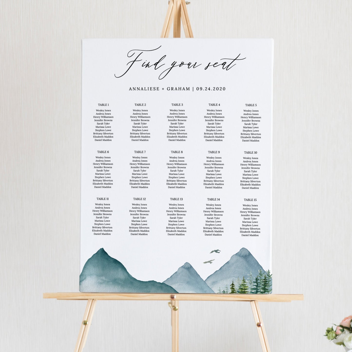 Editable Mountain Seating Chart Rustic Pine Vertical Seating Chart Poster Template