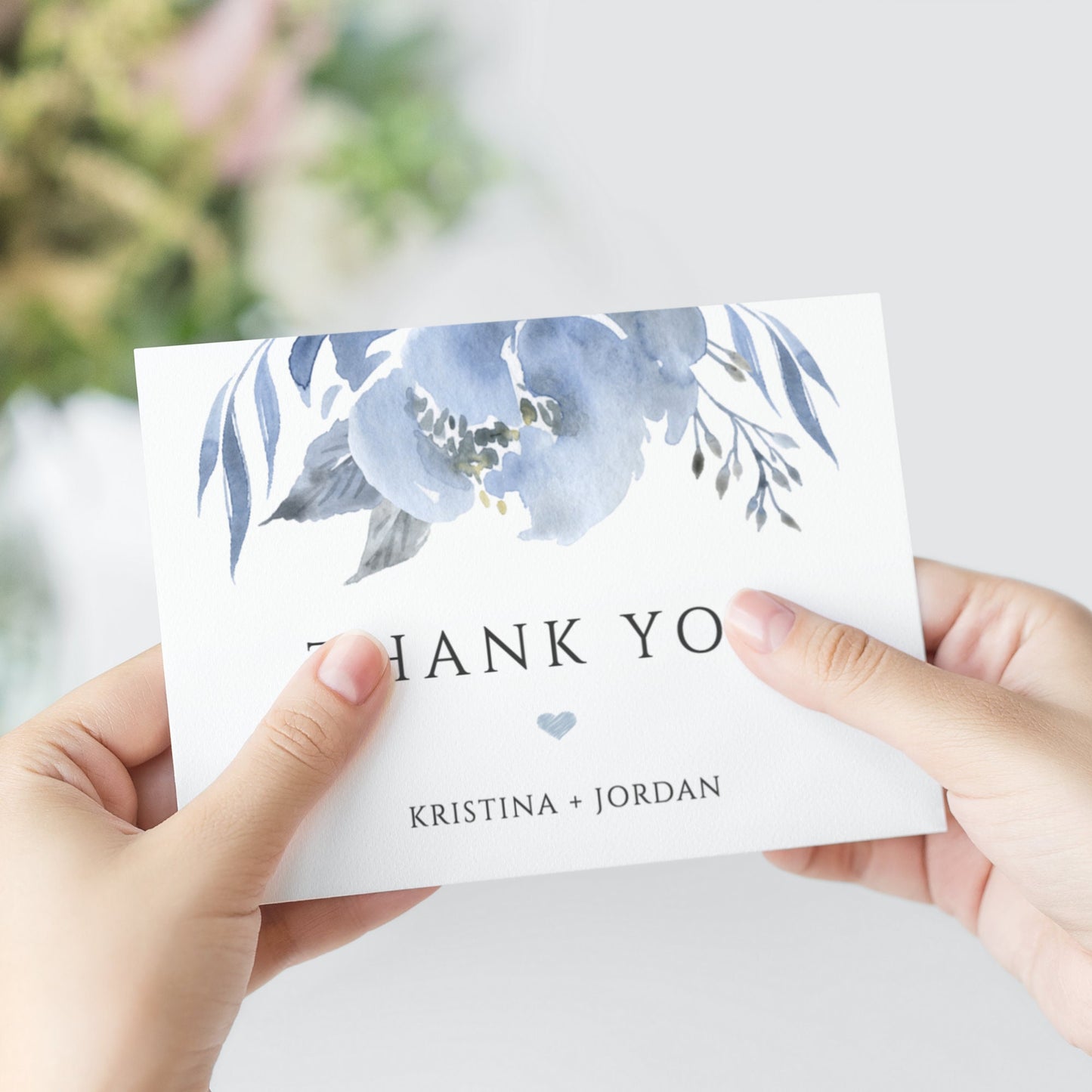 Editable Dusty Blue Floral Wedding Thank You Cards Cards Personalized Thank You Cards Template