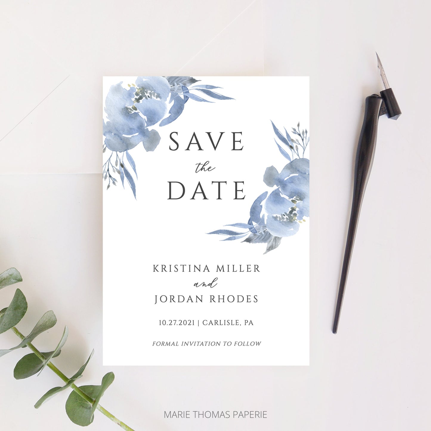 Editable Dusty Blue Save the Date Floral Save the Date Cards Wedding Announcement Template