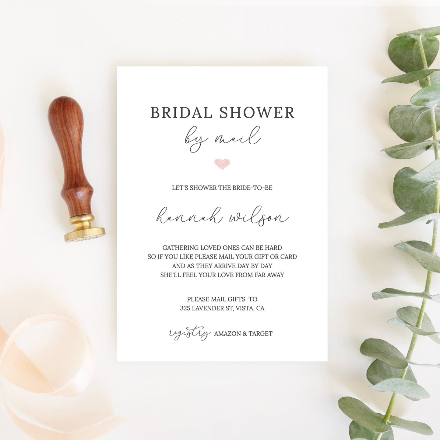 Editable  Bridal Shower by Mail Invitation Social Distance Bridal Shower Invite Long Distance Template