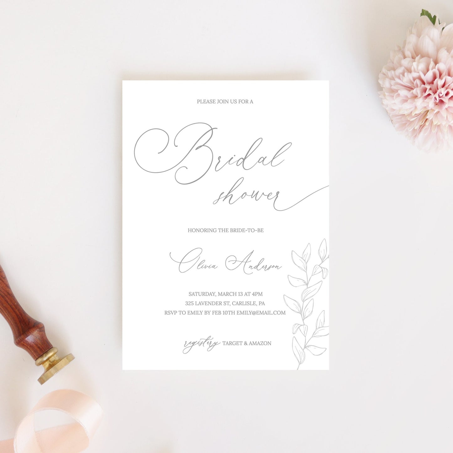 Editable Bridal Shower Invitation Bridal Shower Invite Modern Botanical Template