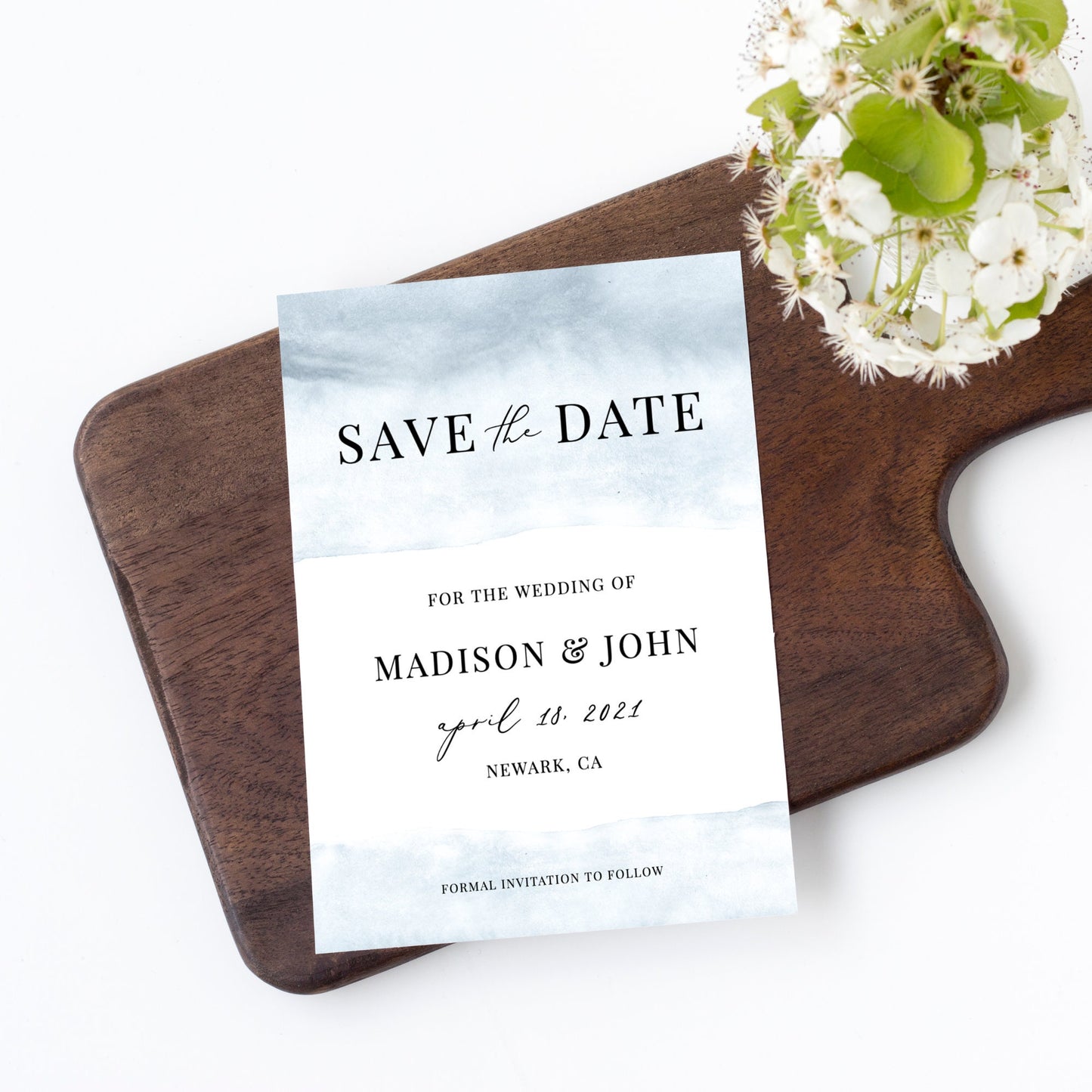 Editable Dusty Blue Watercolor Save the Date Save the Date Cards Wedding Announcement Template