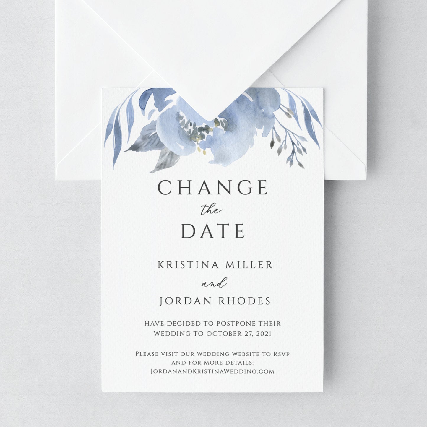 Editable Change of Plans Dusty Blue Floral Change the Date Wedding Powder Blue Gray Wedding Postponement Template