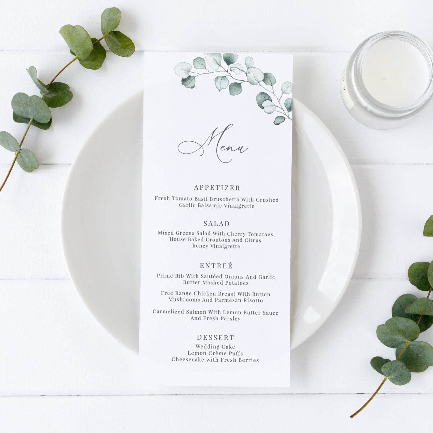 Editable Eucalyptus Wedding Menu Greenery Wedding Menu Card Wedding Menu 5x7 and 4x9 Template
