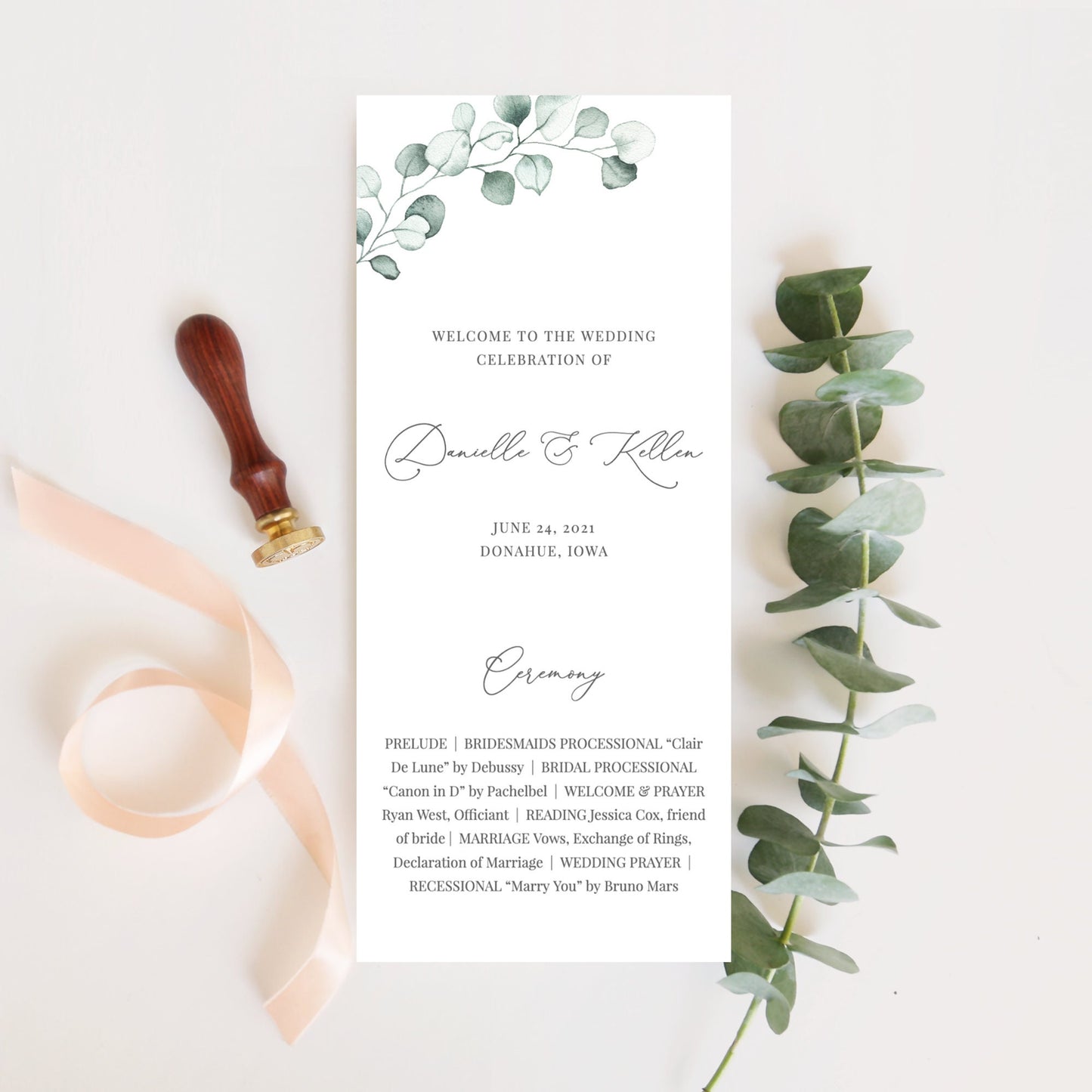Editable Eucalyptus Wedding Program Greenery Wedding Ceremony Program Flat Wedding Program Template