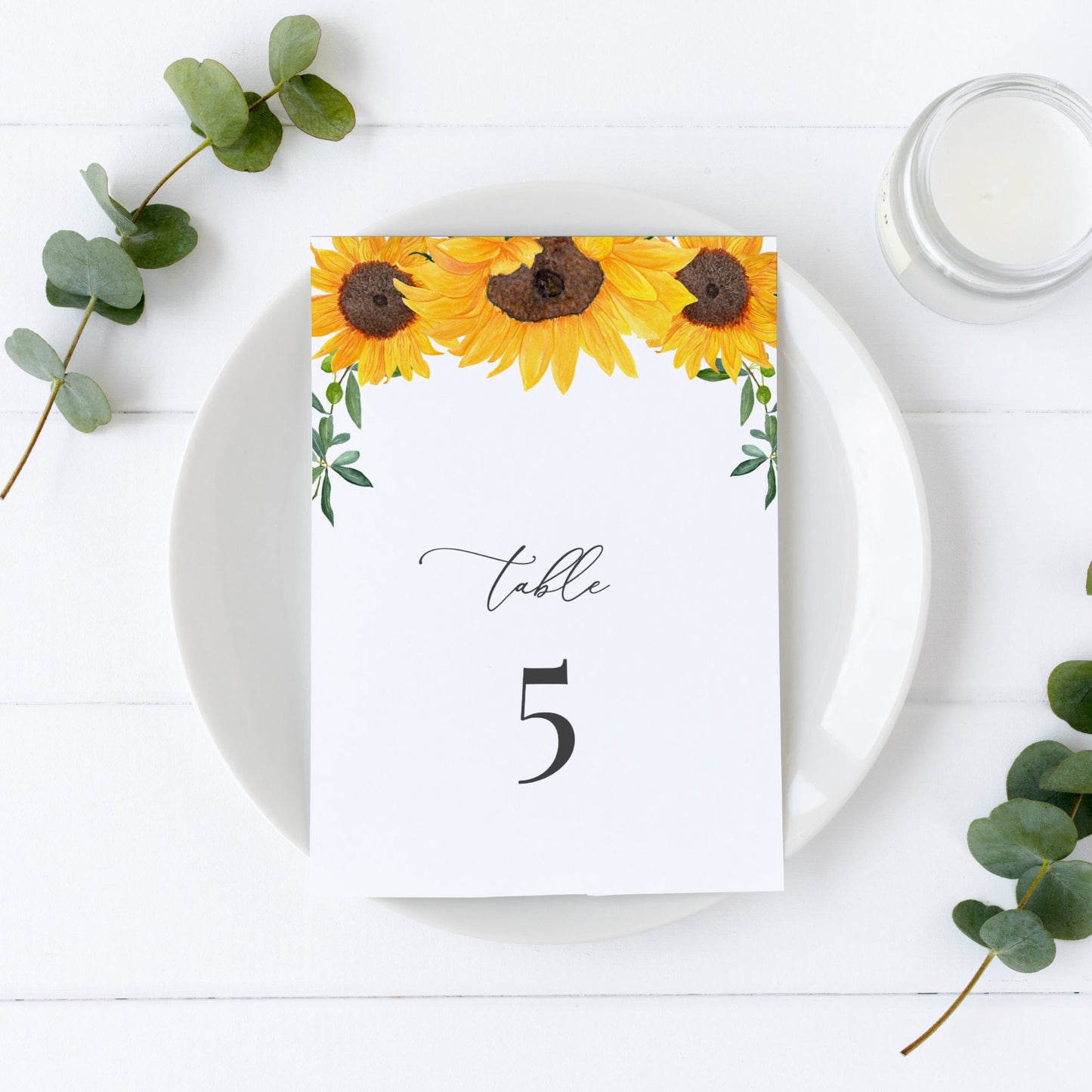 Editable   Sunflower Wedding Table Number Rustic Table Number Card 5x7 and 4x6 Template
