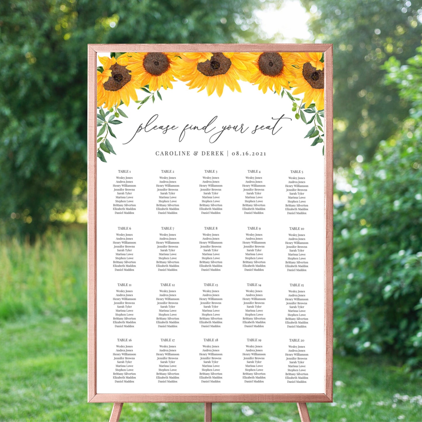 Editable   Sunflower Seating Chart Vertical Seating Chart Poster Template