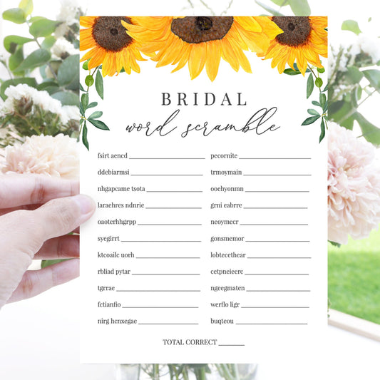 Editable   Bridal Word Scramble Bridal Shower Games Rustic Sunflower Template