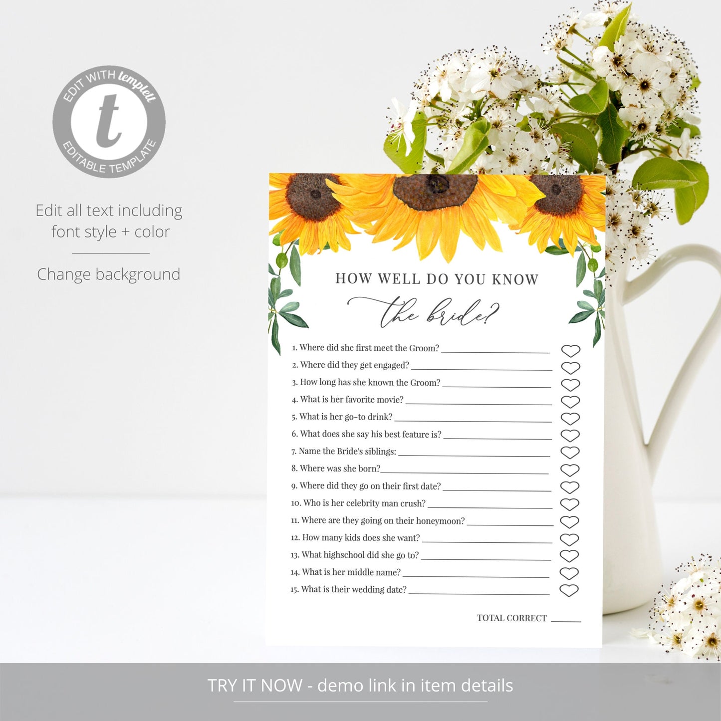 Editable   How Well Do You Know the Bride Sunflower Bridal Shower Games Who Knows the Bride Best Template