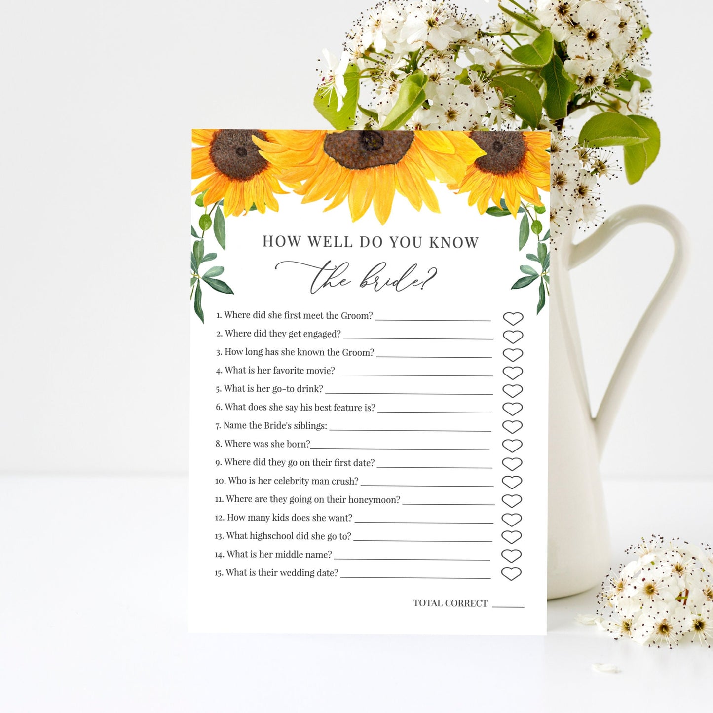 Editable   How Well Do You Know the Bride Sunflower Bridal Shower Games Who Knows the Bride Best Template