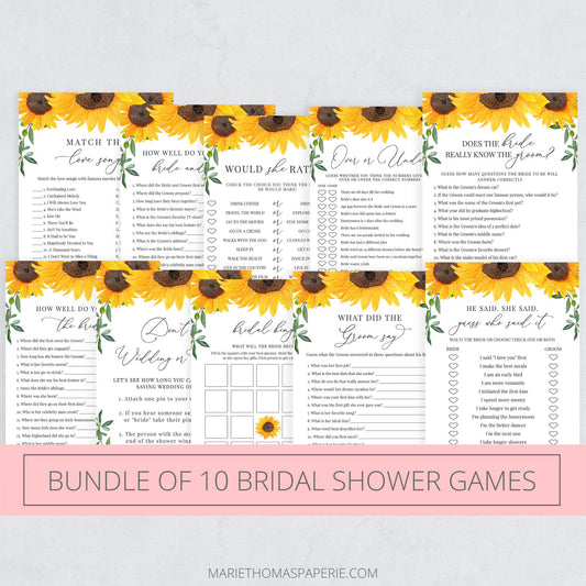 Editable   Bridal Shower Games Bundle of 10 Sunflower Rustic Template