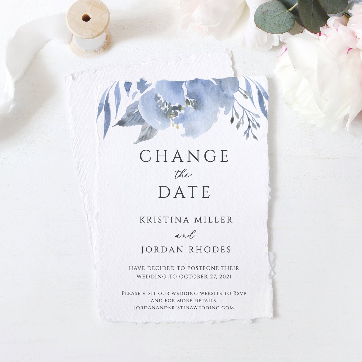Editable Change of Plans Dusty Blue Floral Change the Date Wedding Powder Blue Gray Wedding Postponement Template
