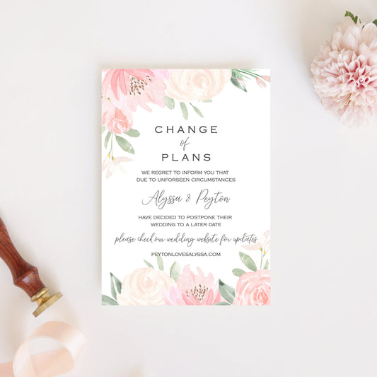 Editable Change of Plans Blush Pink Change the Date Wedding Social Distancing Wedding Postponement Template