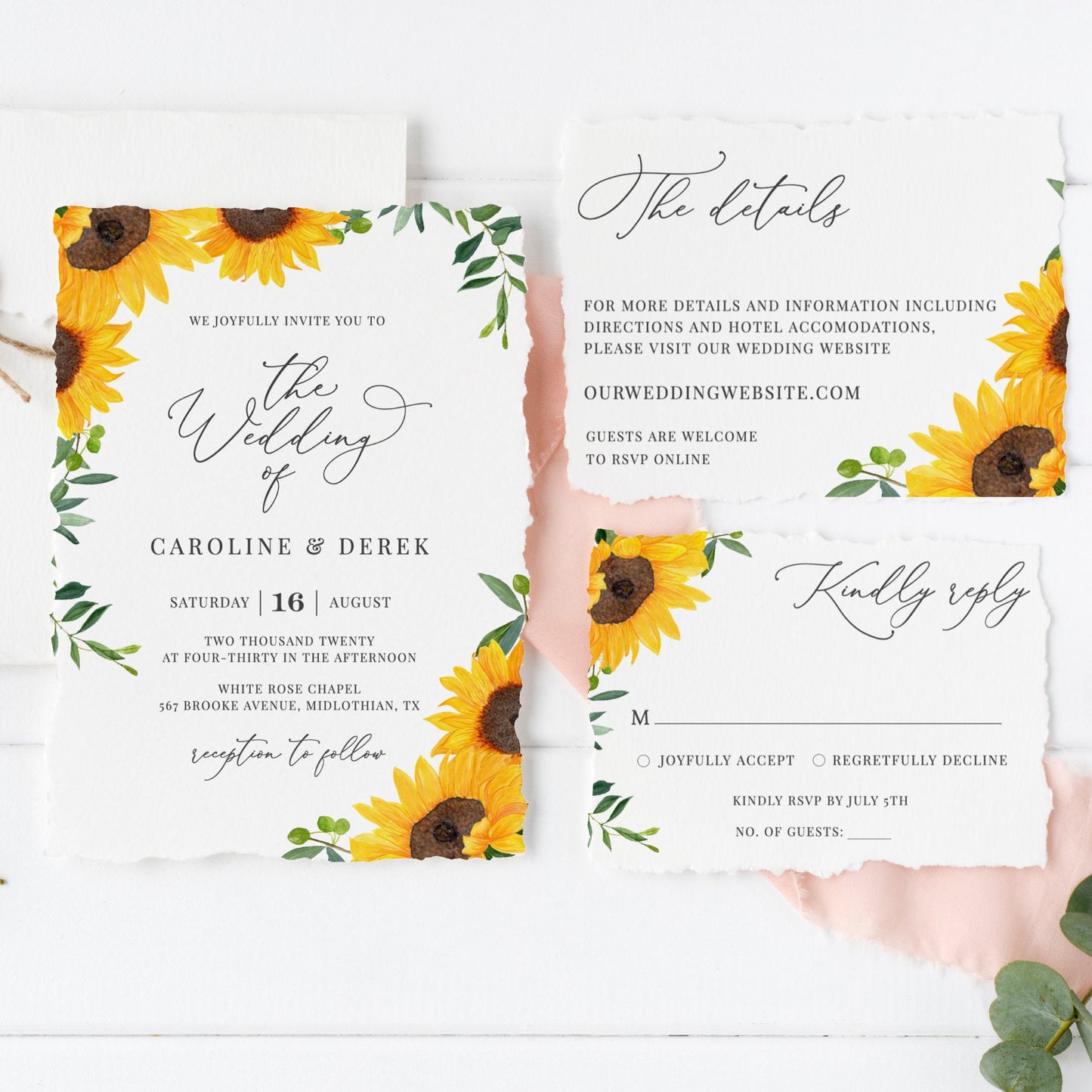 Editable   Sunflower Wedding Invitation Rustic Wedding Invitation Set Wedding Suite Template