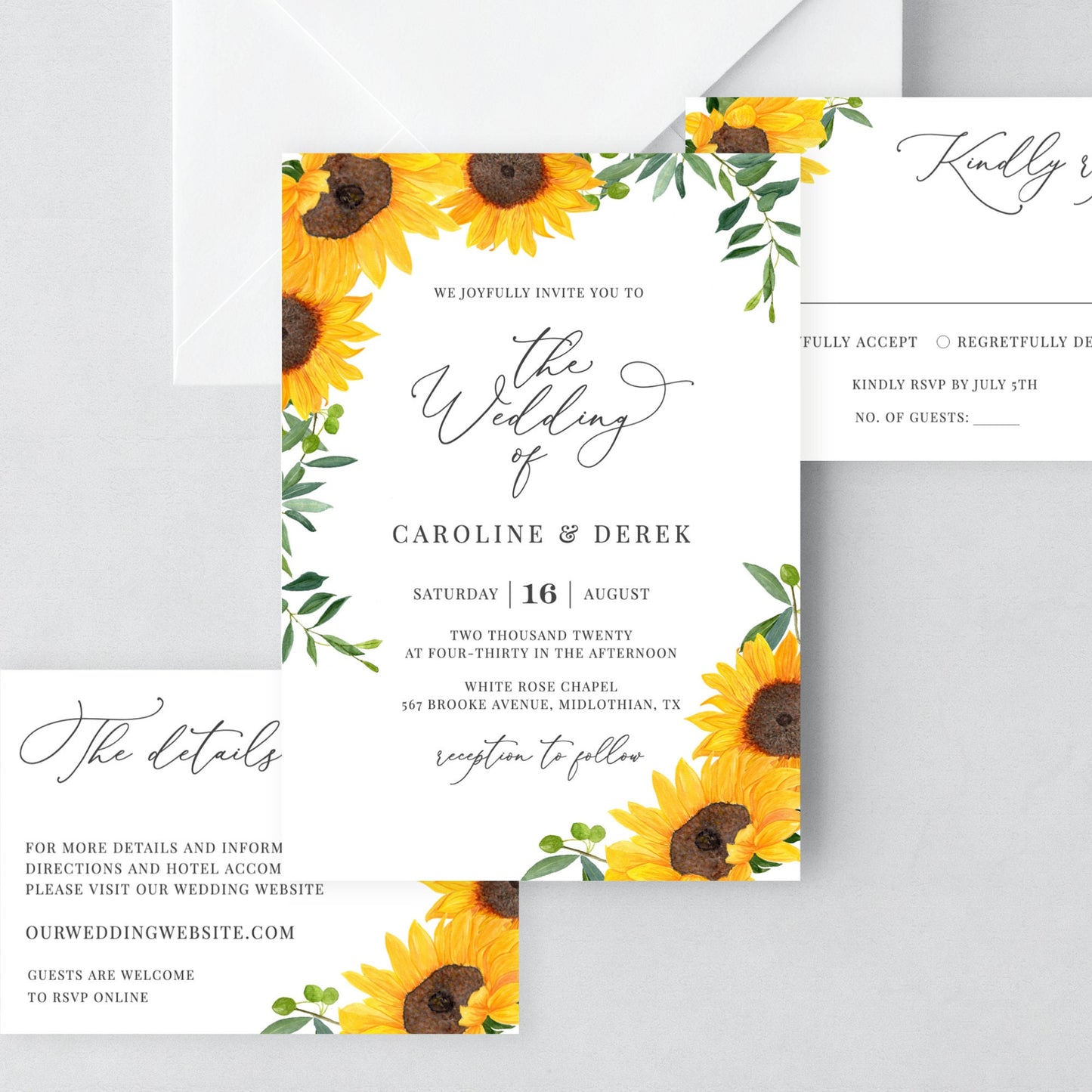 Editable   Sunflower Wedding Invitation Rustic Wedding Invitation Set Wedding Suite Template