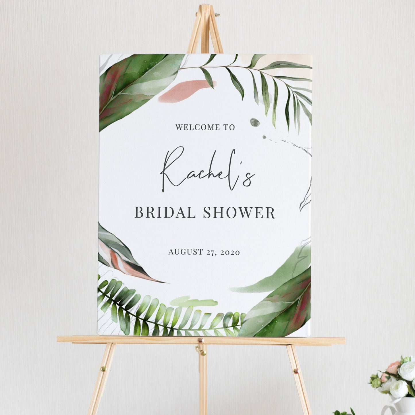 Editable   Tropical Bridal Shower Welcome Sign Bridal Shower Welcome Poster Beach Palm Leaves Template
