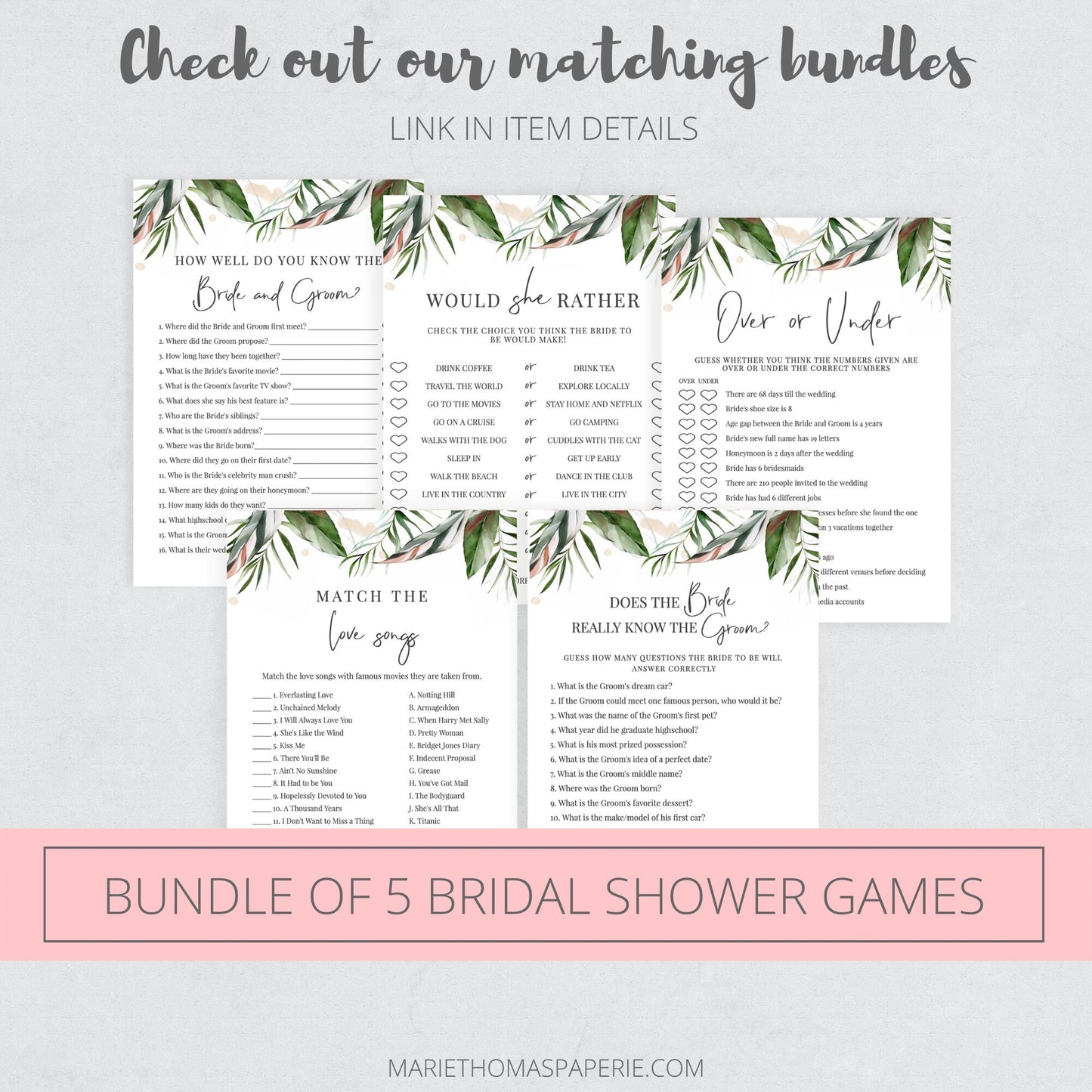 Editable   Bridal Shower Bingo Bridal Shower Games Tropical Palm Leaves Modern Beach Template