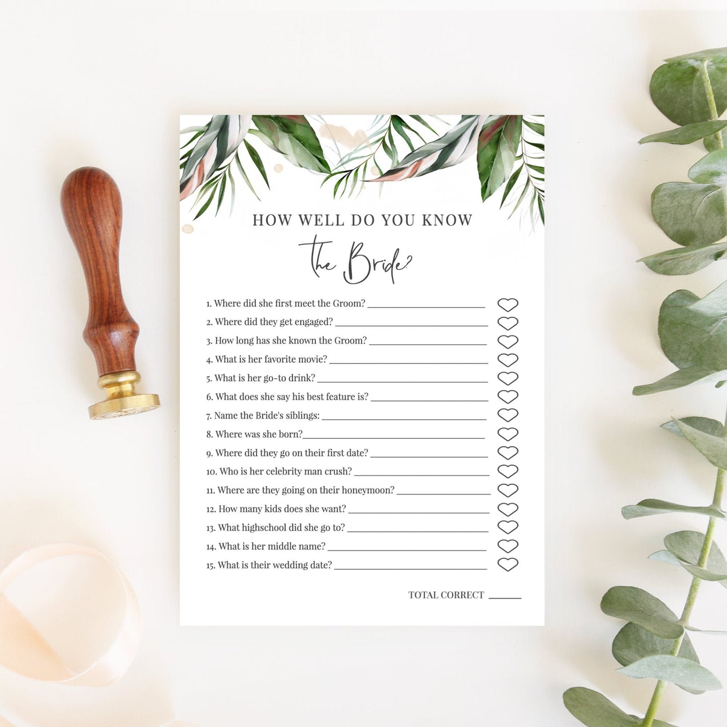 Editable   How Well Do You Know the Bride Tropical Bridal Shower Games Who Knows the Bride Best Template