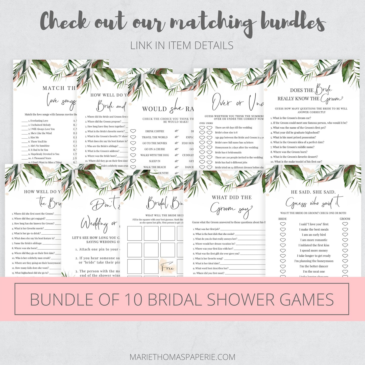 Editable    Does the Bride Really Know the Groom Bridal Shower Games Tropical Palm leaves Template