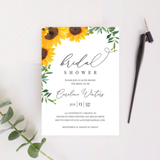 Editable   Bridal Shower Invitation Sunflower Bridal Shower Invite Template