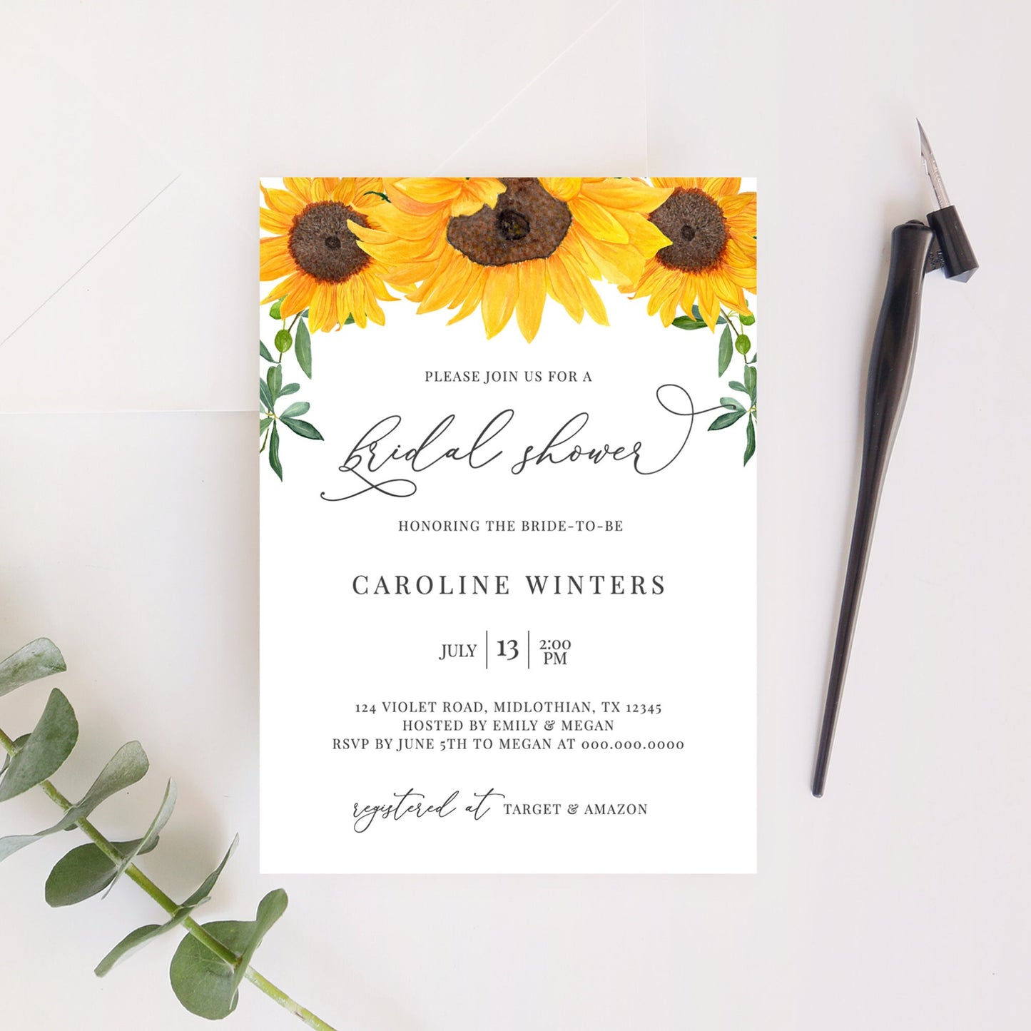 Editable   Sunflower Bridal Shower Invitation Bridal Shower Invite Template