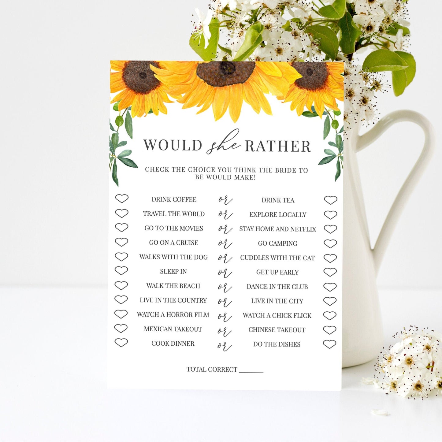 Editable   Would She Rather Game Sunflower Bridal Shower Games Template