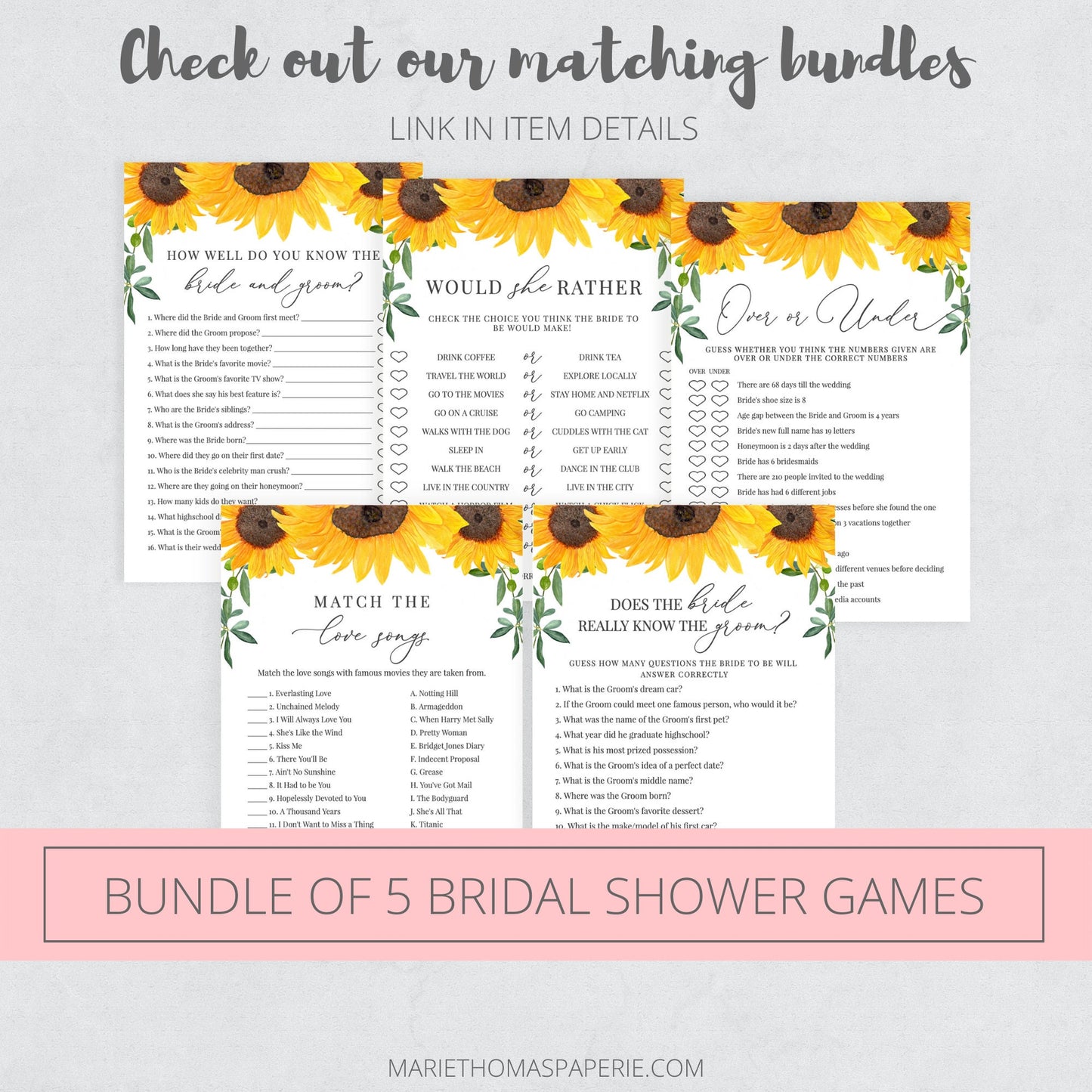 Editable   Over or Under Game Bridal Shower Games Sunflower Template