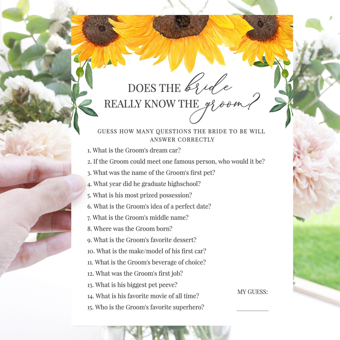 Editable   Does the Bride Really Know the Groom Bridal Shower Games Sunflower Template