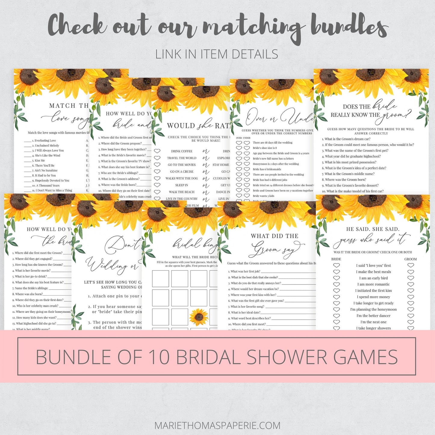 Editable   Does the Bride Really Know the Groom Bridal Shower Games Sunflower Template